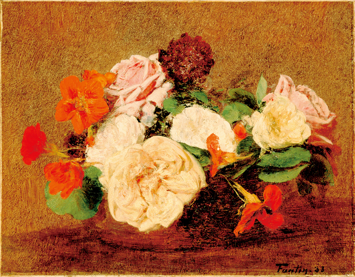  方丹·拉图尔 Fantin-Latour  一瓶旱金莲和玫瑰